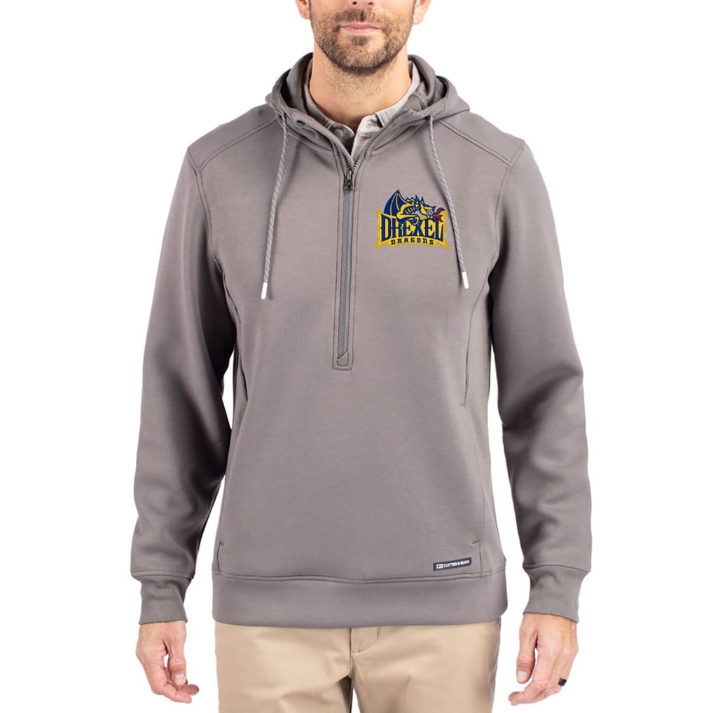  Drexel Dragons Cutter & Buck Roam Eco Recycled Half-Zip Pullover Hoodie - Gray